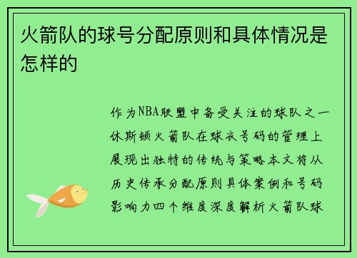 火箭队的球号分配原则和具体情况是怎样的